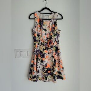Anthropologie Maeve Neon Multicolored Floral Print Fit & Flare Mini Dress